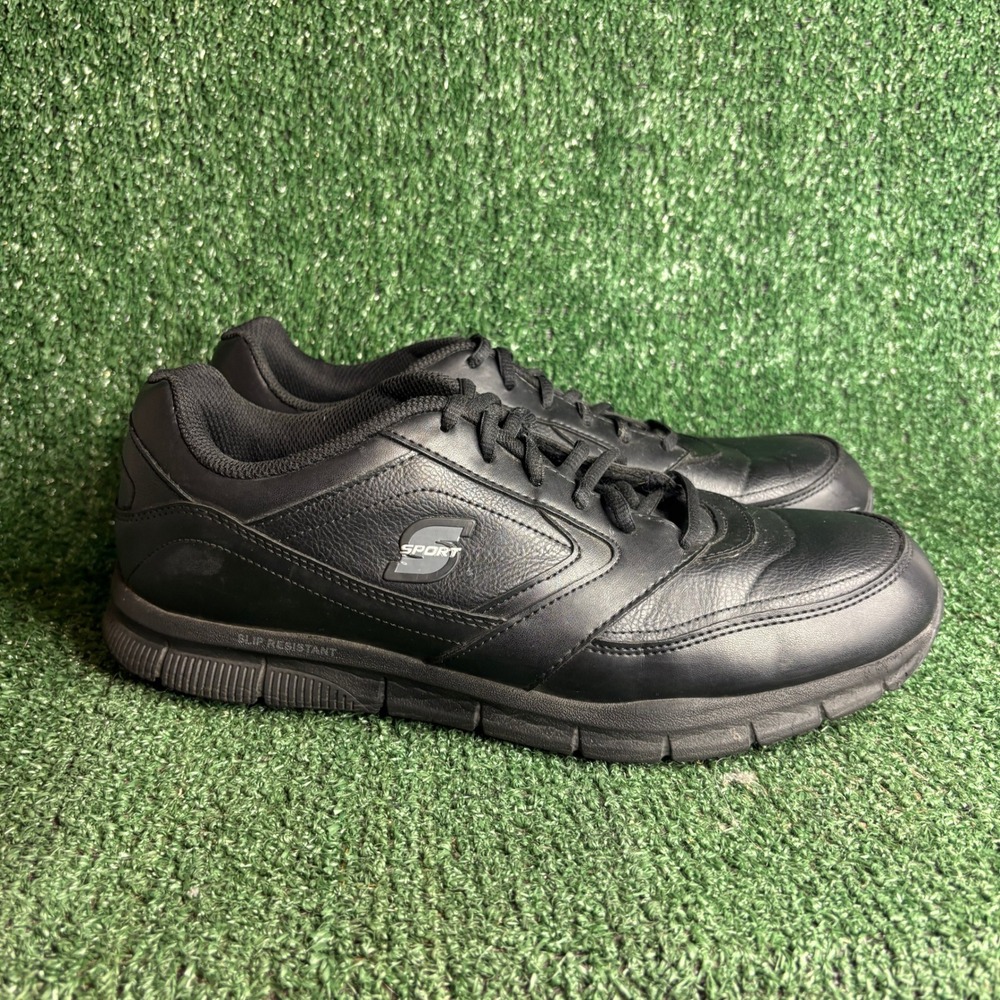 S Sport Skechers Resistent Leather Casual Work Athletic Sneaker Black Mens Sz 12